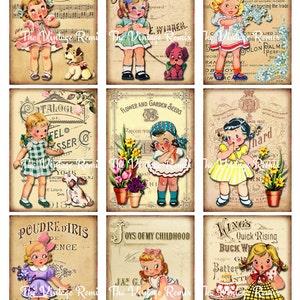 INSTANT DOWNLOAD, Digital Collage Sheet, Altered Art Girls, Vintage Ephemera, Printable Images for Card Making, Journaling, Tags ACEO image 2