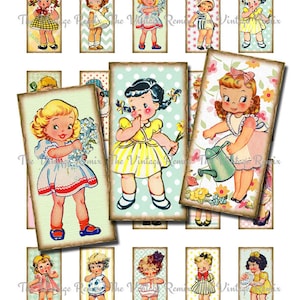 Instant Download, cyfrowy kolaż arkusza, druku Domino obrazy retro, rocznika dziewczyny, 1X2 cala.