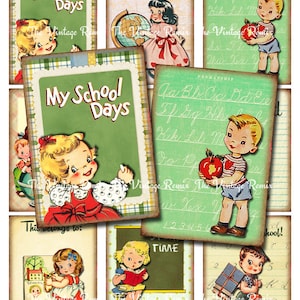 Back to School Printable, Instant Download, Digital Collage Sheet, Retro Vintage Kids, Scrapbooking, atc aceo