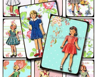 INSTANT DOWNLOAD, Digital collage sheet, Shabby Chic Girls, Vintage Inspired Printables, aceo atc