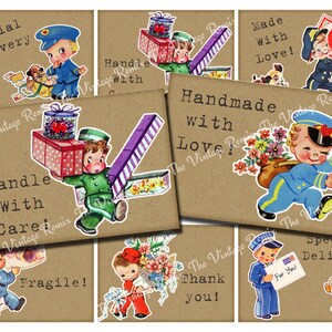 INSTANT DOWNLOAD Printable emballage Labels, Digital Collage feuille de Fun, rétro Vintage livreurs, atc aceo