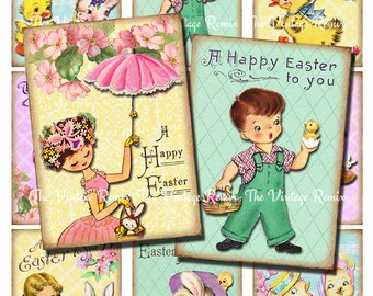 Printable Easter Tags, INSTANT DOWNLOAD, Digital Collage Sheet, Vintage Images for Scrapbooking, Labels, Cards. atc aceo