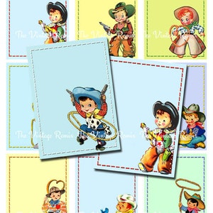 INSTANT DOWNLOAD, Retro Vintage Cowboys bedruckbare Etiketten, digitale Collage Blatt für Geschenkanhänger, Namensschilder, Tischkarte, Atc aceo