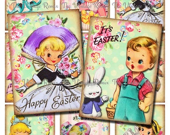 Easter Digital Download, Vintage Inspired Graphics, Instant Download, Set of 9 images on one digital collage sheet.