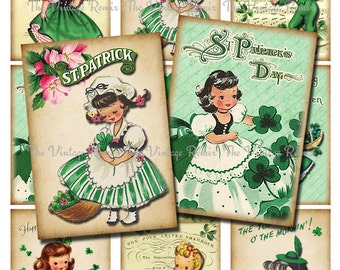INSTANT DOWNLOAD St. Patrick's Day Printable, Digital Collage Sheet, Vintage Graphics, Altered Art atc, aceo