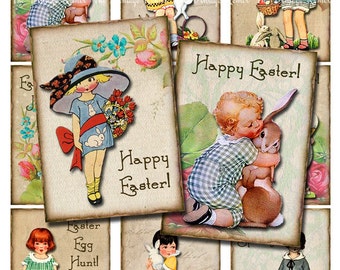 INSTANT DOWNLOAD, Vintage Easter Girls, Digital Collage Sheet, Printable Download, ATC sized