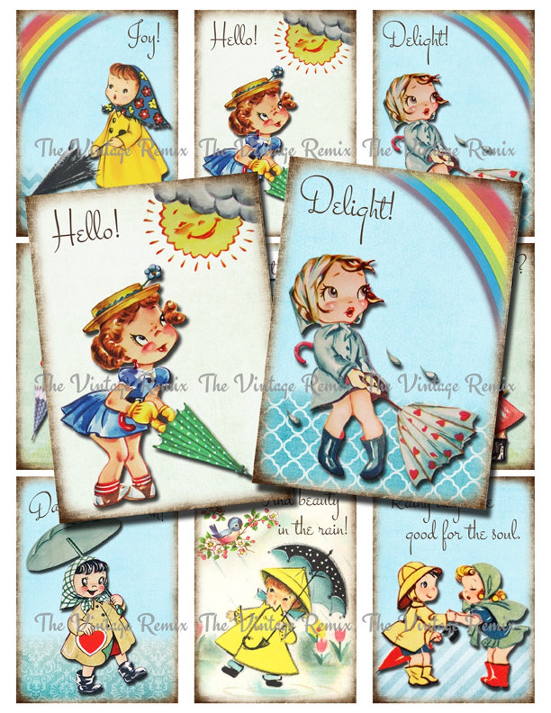 Rainy Days! Instant Download, Printable Digital Collage Sheet. Retro ...