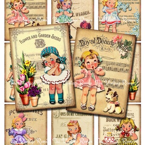 INSTANT DOWNLOAD, Digital Collage Sheet, Altered Art Girls, Vintage Ephemera, Printable Images for Card Making, Journaling, Tags ACEO