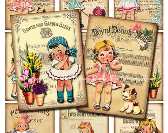 INSTANT DOWNLOAD, Digital Collage Sheet, Altered Art Girls, Vintage Ephemera, Printable Images for Card Making, Journaling, Tags ACEO
