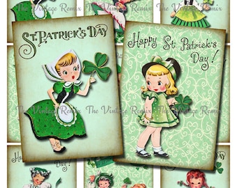 Saint Patrick's Day Printable Collage Sheet, Digital Download, For DIY Vintage Tags, Labels, Cards.  Instant Download,