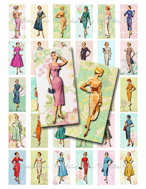 INSTANT DOWNLOAD, Digital Collage Sheet, 1 x 2 inch Domino Size, Retr…