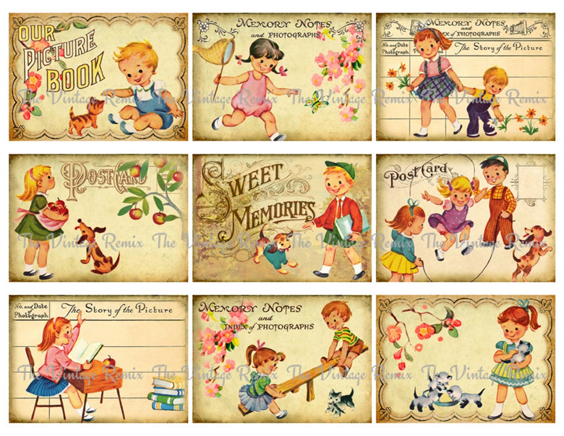 Printable Scrapbook Images Retro Childhood Graphics Digital - Etsy