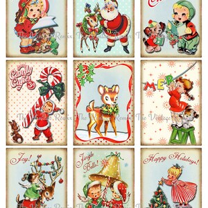 DIREKT NEDLADDNING, Utskrivbara juletiketter, Digitalt collageark, Retro Vintage DIY-presentetiketter, Etiketter, aceo atc bild 2
