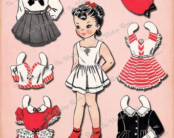 INSTANT DOWNLOAD, Paper Doll Printable, Digital Collage Sheet, Retro Vintage Girl