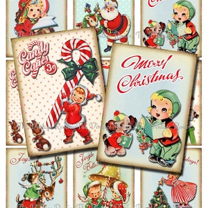 DIREKT NEDLADDNING, Utskrivbara juletiketter, Digitalt collageark, Retro Vintage DIY-presentetiketter, Etiketter, aceo atc bild 1