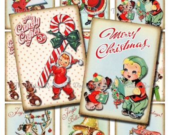 INSTANT DOWNLOAD, Printable Christmas Tags, Digital Collage Sheet, Retro Vintage DIY Gift Tags, Labels, aceo atc