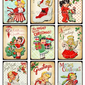 Christmas INSTANT DOWNLOAD, Printable Digital Collage Sheet, Retro Vintage Kid Images for labels, tags, scrapbooking, atc aceo image 2