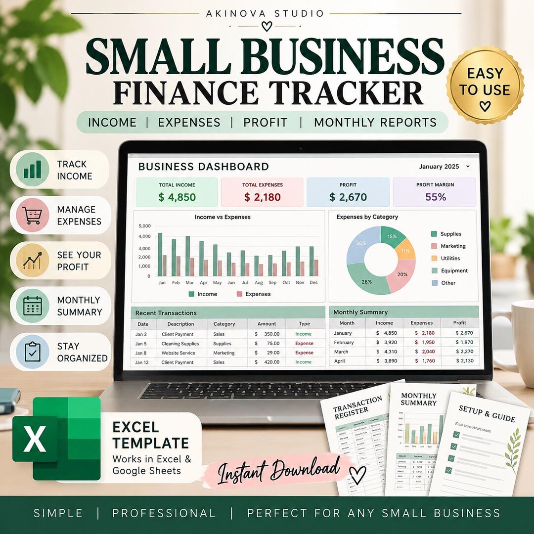 Small Business Finance Tracker Excel Spreadsheet | Income and Expense ...