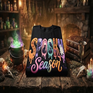 Camiseta Halloween Espeluznante, Camiseta Colorida de Fantasma Halloween, Camiseta Calabaza Gato Cuervo, Camiseta Cute Spooky Season, Regalo