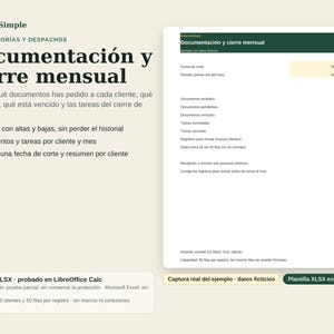 Cierre mensual para gestorías | Control de documentos, clientes y tareas | Plantilla XLSX en español