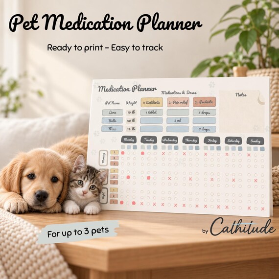 Simple Ready-to-Print Pet Medication Tracker for up to 3 Pets