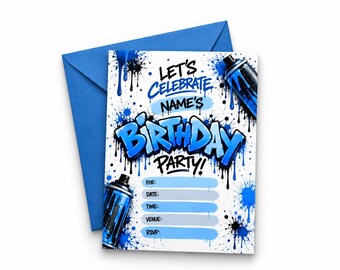 Custom Graffiti Street Art Birthday Invitation | Blue Skateboard Party (Digital Download)