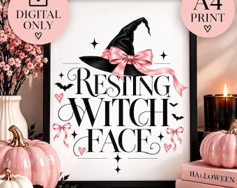 Witch Please Halloween Wall Art, Gothic Printable, Pink Witch Hat Print, A4 Digital Download