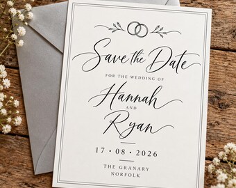 Personalised Elegant Minimalist Save the Date Wedding Card | Black & White Rings (Digital Download)