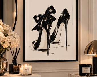 Black White High Heel Print, A4 Digital Wall Art, Minimalist Fashion Illustration