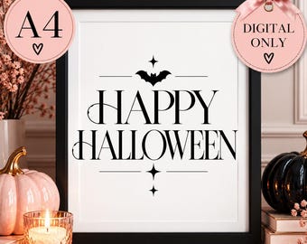 Minimalist Halloween Print, Black Bat Typography, Sparkle Details (A4 Digital Download)