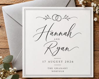 Personalised Minimalist Black Calligraphy Wedding Invitation | Elegant Modern Stationery (Digital Download)