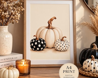 Boho Halloween Pumpkin Print | Black & White Polka Dot (A4 Digital Download)