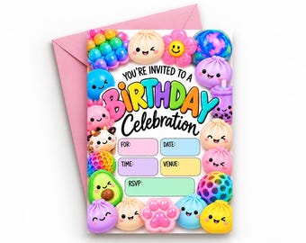 Kids Squishy Toy Birthday Invitation | Dumpling Party Invite (Digital Download)