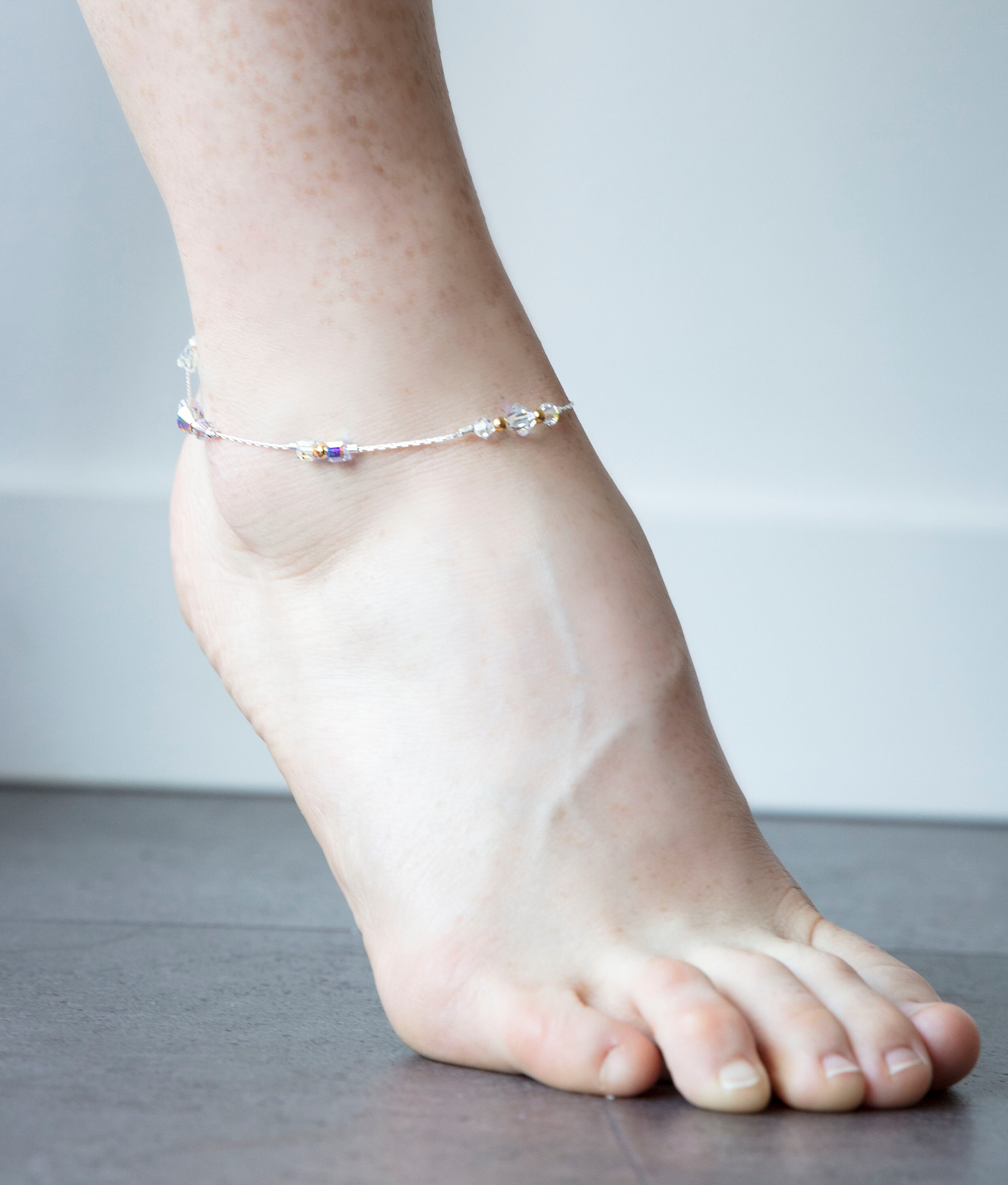 14k Gold Filled 5 Swarovski Crystals Dainty Anklet Foot Piece –  DianaHoDesigns