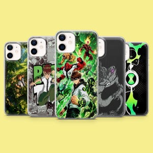 May include: Five smartphone cases featuring Ben 10 character graphics. The designs include Ben Tennyson in various action poses, alien transformations, and the green Omnitrix symbol. The cases have clear edges and display vibrant green, black, and white artwork.