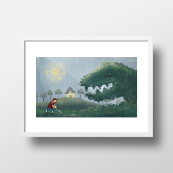 lawn monster drawing digital download 5 x 9 print wall art etsy