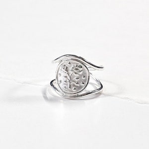 Anillo de moneda de flor de plata de ley, joyería floral imagen 1