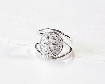 Sterling Silver Clover Coin Ring, Lucky Jewelry