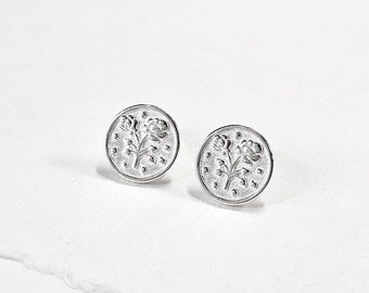 Sterling Silver Flower Coin Stud Earrings, Simple Studs Silver Jewelry