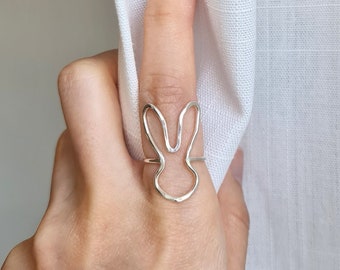 Sterling Silver Rabbit Silhouette Bunny Ring