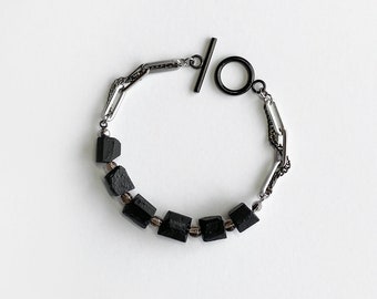 Pulsera de piedra de turmalina negra cruda, joyería curativa de protección EMF