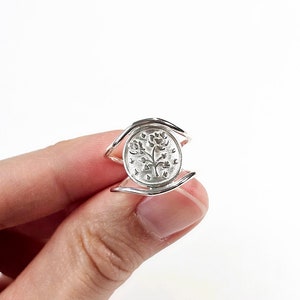 Anillo de moneda de flor de plata de ley, joyería floral imagen 4