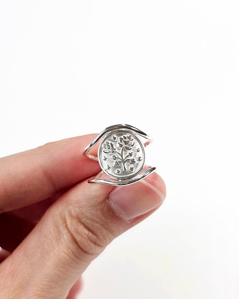 Sterling Silver Flower Coin Ring, Floral Jewelry image 4