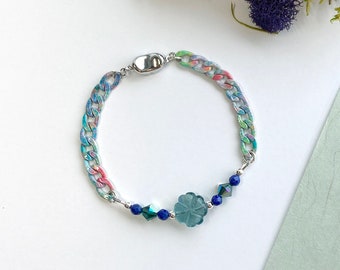 Clover Blue Fluorite Bracelet with Lapis Lazuli, Dreamy Pattern Chain and Silver Ingot Buckle Clasp