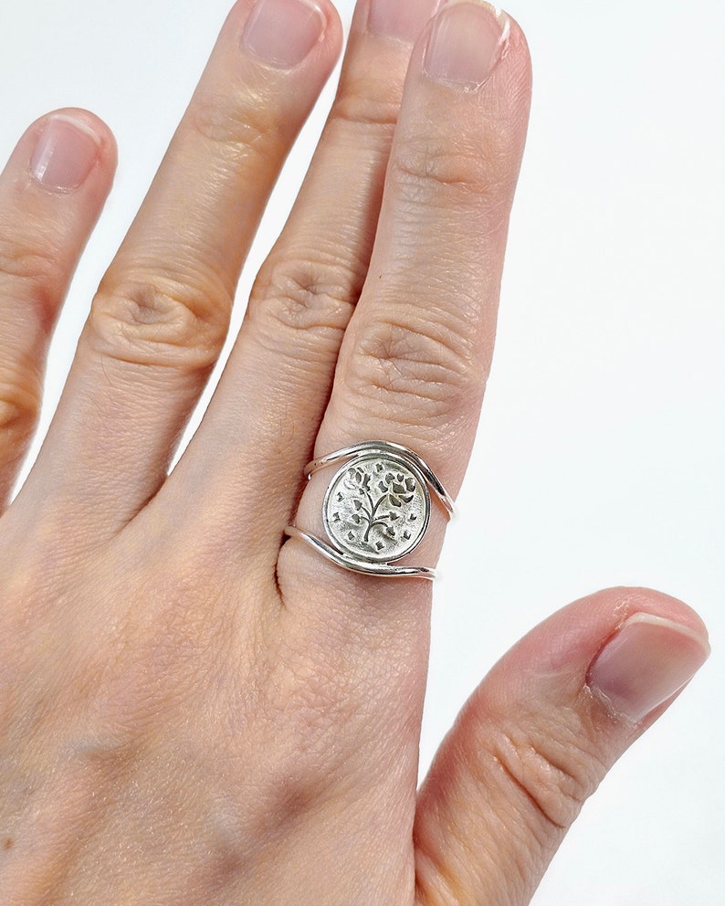 Sterling Silver Flower Coin Ring, Floral Jewelry image 5