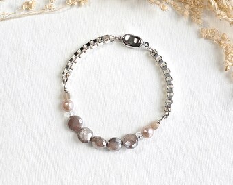 Beige Color Silverite Peach Moonstone Sterling Silver Bracelet