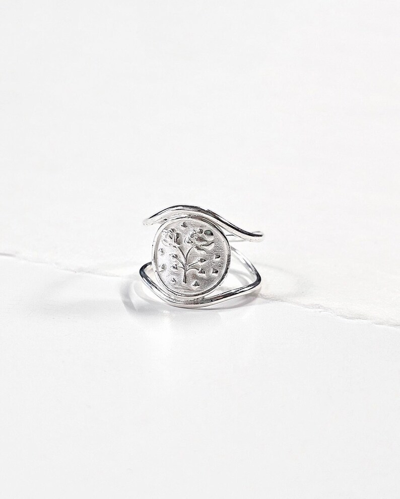 Anillo de moneda de flor de plata de ley, joyería floral imagen 1