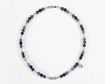 Vibrant Multicolor Natural Sapphire Stone Short Style Necklace, Sterling Silver