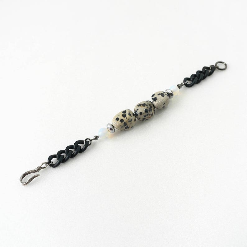 Black Spot Nugget Stone Statement Bracelet Unique Jewelry Dalmatian Stone Bracelet