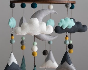 Woodland Baby Mobile, Felt Mobile, Baby Toy, Forest Mobile, Mountain, Clouds,  Baby Shower Gift, Nursery Decor, Baby Crib